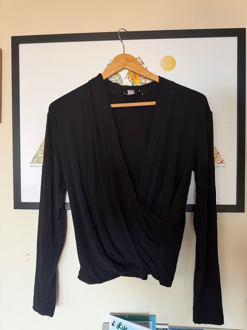 Amour Vert Black Wrap-Front Long Sleeve Top